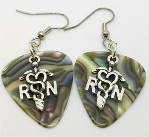 RN Caduceus Charm Guitar Pick Earrings - Pick Your Color - Picture 1 of 10