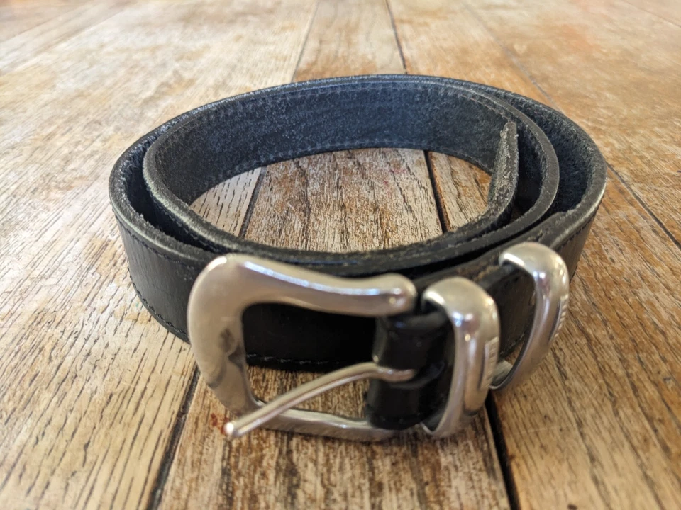 Stockade Mens Black Leather Belt 3 Cm Wide Pewter Buckle  Two Carriers 79-97 cm - image 1 of 4
