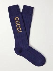 NWT Gucci Logo-Jacquard Ribbed Stretch Cotton-Blend Socks Sz L $270 - Picture 1 of 7