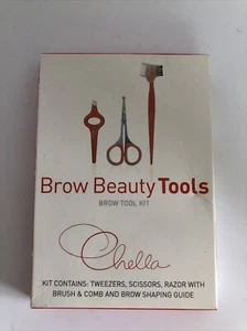 Chella Brow Tool Kit Tweezers, Scissors, Razor W/Brush & Comb Brow Shaping Guide - Picture 1 of 8