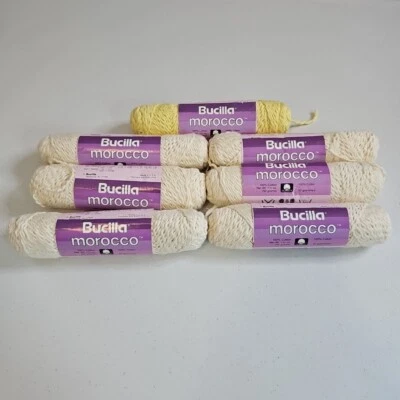 Lote de 7 fios de algodão Bucilla Morocco 50 gramas cor #2 creme marfim e 7 amarelos   - Imagem 1 de 4