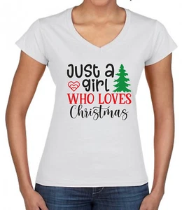Ladies Christmas Tshirt Just a girl loves Christmas Sweatshirt Jumper Hoody Xmas - Picture 1 of 1