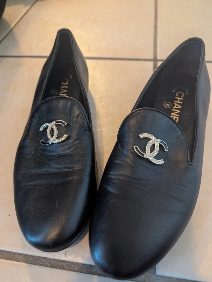 Chanel Mocasines Auténticos Negros Mocasines Cuero Talla 36 Foto 1 de 4
