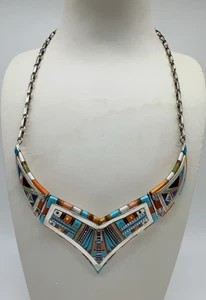 Ronnie Ramil Glodove Sterling Multi-Stone Micro Inlay Necklace 51.2g #327 - Picture 1 of 24