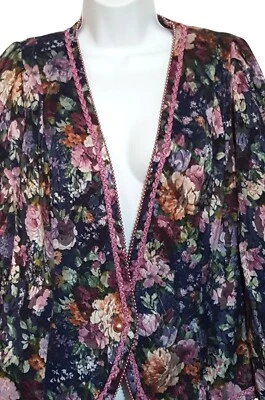 Nah Nah Blazer Mujer Vintage Años 80 Azul Rosa Floral Cuentas Rosa Ribete Hombrera Foto 1 de 4