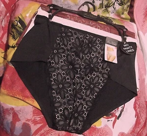 3 NEW PRIMA VALENTINA 871455 B/BG/BW LACE OVERLAY PANEL MF HI-CUT PANTIES L - Picture 1 of 2