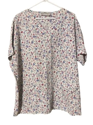 TL Uniforms Floral Scrubs Top Women’s 2X Pockets Medical Dental Vet Comfort - Image 1 of 4