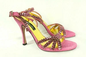 Claudio Milano Frances Cosacco Shoes Suede Pink Crystal Made In Italy $719 - Picture 1 of 6