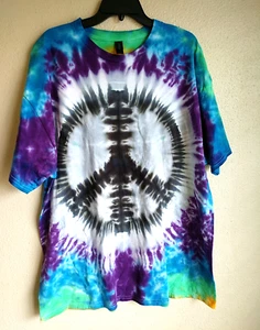 Handgefertigtes Peace Batik Hemd Unisex Herren Damen 2X 2XL Hippie Baumwolle Gildan T073 - Bild 1 von 3