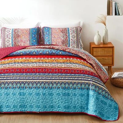 Juego de edredón a rayas boho WONGS - Colcha cobertor de microfibra ligero para todas las estaciones Foto 1 de 4