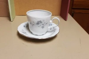 JOHANN HAVILAND BAVARIA GERMANY FOOTED COFFEE CUP AND  SAUCER BLUE GARLAND - Picture 1 of 6