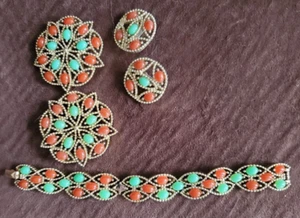 Sarah Coventry Beaded Flower Pin Brooches/Bracelet/Earring Set Colorful Vintage - Picture 1 of 2