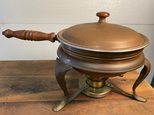 Vintage komplett Kupfer/Messing Fonduetopf Spreuschale Mid Century Modern 9 1/4" - Bild 1 von 12