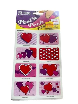 Raro 1991 Peel N' Peek Pegatinas Corazones Día de San Valentín Trend Enterprises Inc Difícil de Encontrar Foto 1 de 4