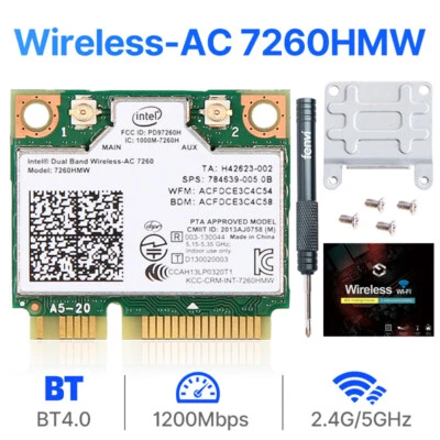 Intel Dual Band Wireless-AC 7260HMW Mini PCI-E Card 1200Mbps BT 4.0 Network Card - Image 1 of 4