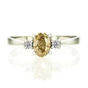 Anillo de compromiso de diamantes de tres piedras elegante marrón ovalado 0,78 TCW oro blanco 14 K - Imagen 1 de 6