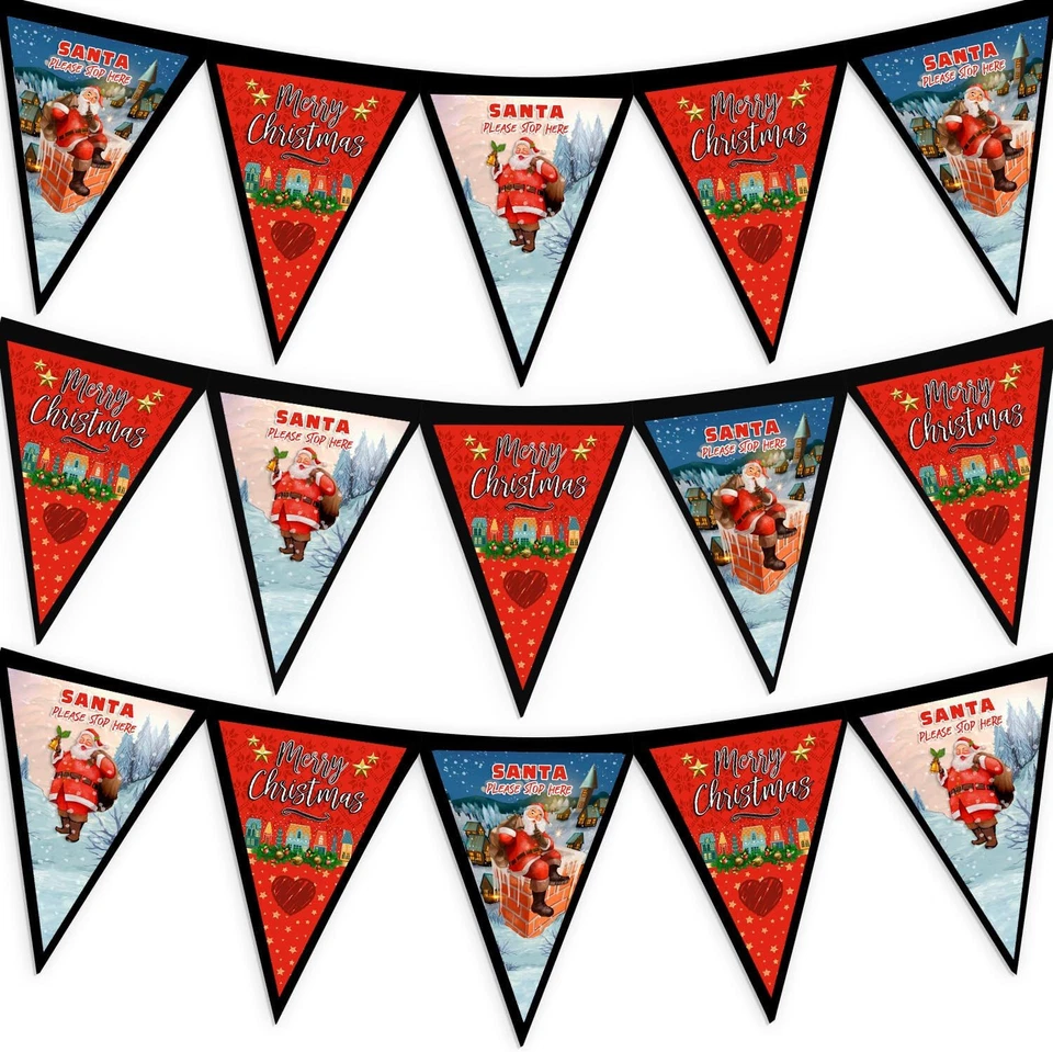 Santa Stop Here Merry Christmas Design - 3M Tela Bunting Decoración Foto 1 de 4