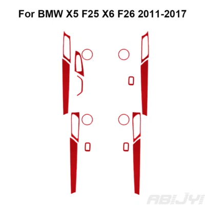 17Pcs For BMW X3 F25 X4 F26 Red Carbon Fiber Interior Door Control Cover Trim - Image 1 of 4