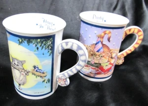 Set Of 2 Danbury Mint Collectibles Gary Patterson-Comical Cats Porcelain Mugs - Picture 1 of 11