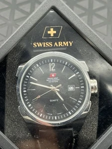 Swiss Army Quartz Watch HCC-1164G Water Resistant Black Leather Strap - Picture 1 of 13