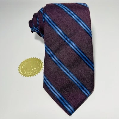 Gitman Bros Plum 紫色亚麻/丝绸混纺领带带蓝色条纹 59x3.25 英寸全新无标签 — 第 1/4 张图片