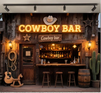 Banner de fondo vintage de cumpleaños del Salvaje Oeste de Cowboy Bar del oeste Foto 1 de 4