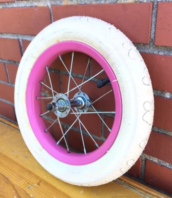 Bicicleta Delantera 12" Rueda Rosa con Neumático Blanco 12-1/2 X 2-1/4" Bicicleta Niños #J68 Foto 1 de 3