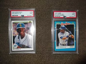 2nd YEAR KEN GRIFFEY JR LOT-1990 UPPER DECK & FLEER LEAGUE LEADERS, PSA 9, RARE! - Picture 1 of 2