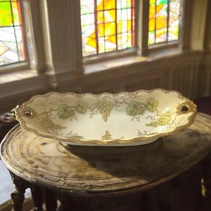 Antikes Limoges handbemaltes Relish Tablett Gold Weinrebe Blakeman & Henderson 13 Zoll - Bild 1 von 16
