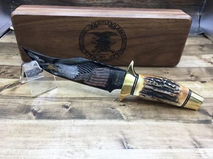 Schrade USA 2002 NRA Limited Edition Gold Color Filled Stag Bowie Knife Mint ++ - Picture 1 of 10