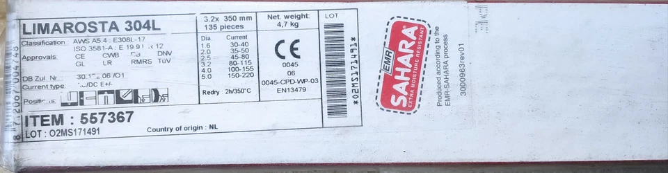 LINCOLN ELECTRIC 304L 308L 3.2X350 STAINLESS STEEL WELDING ELECTRODES - Image 1 of 1