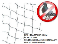 RETE PROFESSIONALE PER UCCELLI COLOR NERO 10MT PER 10MT MAGLIA 50MM