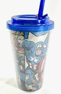 Marvel Comics Captain America Blue Travel Tumbler With Lid And Straw - Picture 1 of 11