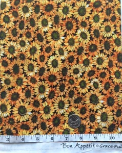 Bon Appetit Grace Pullen BTY Packed Sunflowers Cotton Sew Quilt Craft Fabric SSI - Picture 1 of 2