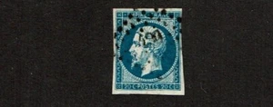 1853 -60 FRANCE 20c Blue on Bluish NAPOLEON III  IMPERF  Ty I Sc#15 Used - Picture 1 of 1