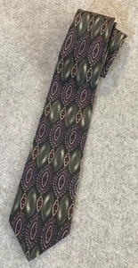 Bill Blass Krawatte 100 % Seide oliv mit hellbraun burgunderblau geometrisches Muster - Bild 1 von 6