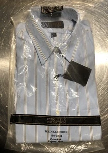 Executive Collection Wrinkle Free Striped Pinpoint Oxford 15.5-32/33 Light Blue - Picture 1 of 4