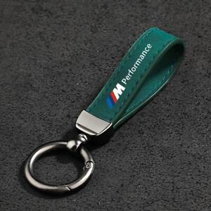 Green Suede Leather Keychain Car Logo Key Chain Chrome Metal Key Ring for BMW