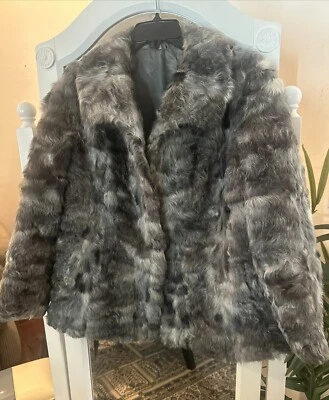 Abrigo de piel de conejo vintage años 70 boho gris cadera Foto 1 de 4