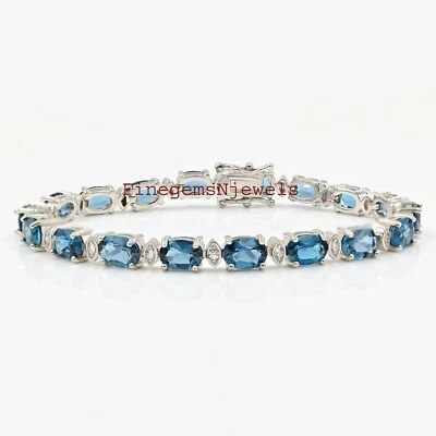 Brazalete de plata de ley 925 con piedras preciosas de topacio azul Londres natural para mujer #78 Foto 1 de 4