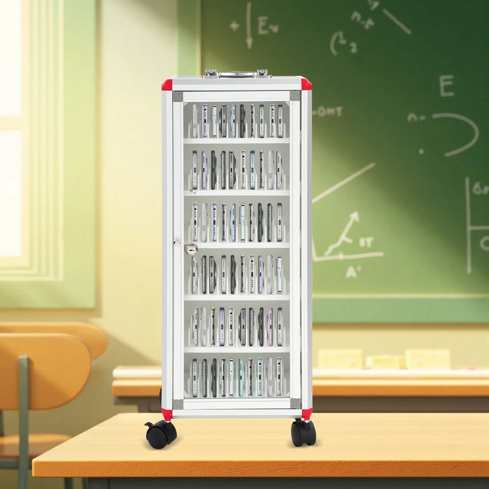 Caja de almacenamiento de teléfono celular móvil 72 ranuras gabinete de retención de teléfono rodante con llaves Foto 1 de 4