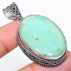 Colgante De Joyería De Plata De Ley 925 Hecho A Mano De Crisoprasa 2.05" - Imagen 1 de 5
