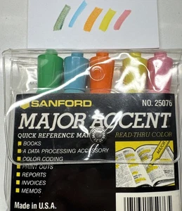 Vintage Sanford Major Accent Highlighters – 5 Pack – Chisel Tip 25076 – Retro - Picture 1 of 8