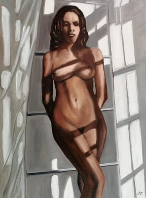 Figura Desnudo Original Pintura al Óleo, Realismo Contemporáneo, Luz Dramática Foto 1 de 3