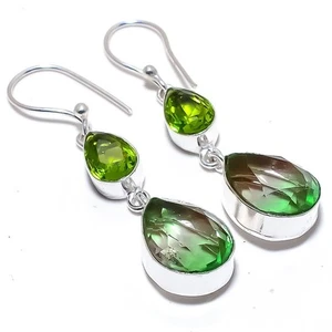 Turmalina bicolor, piedras preciosas de peridoto 925 pendientes de joyería de... - Imagen 1 de 1