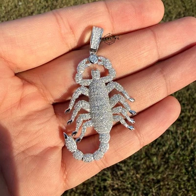 Colgante Moissanite Escorpión Pass Testers 925 S. Plata Bling + Cadena Cuerda Gratis Foto 1 de 4