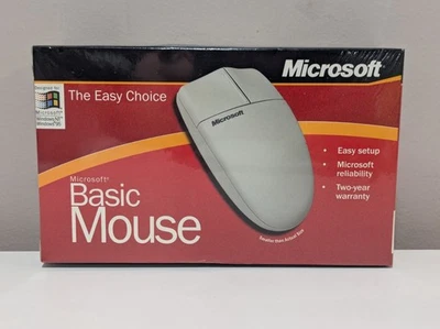 Vintage MICROSOFT Basic Mouse 1.0 PS/2 Windows 98 2000 Computer Wired NEW SEALED - Image 1 of 3