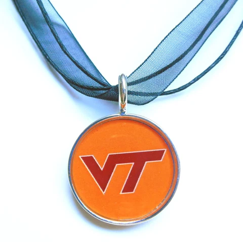Virginia Tech Hokies VT Silver SP Necklace Licensed Logo Maroon Orange Jewelry Cover