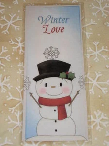 PRIMITIVE CHRISTMAS WINTER LAMINATED BOOKMARK SNOWMAN WINTER LOVE CL12-5 - Picture 1 of 1