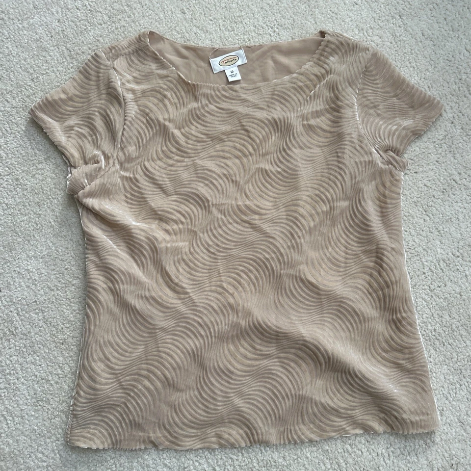 Camisa Talbots Mezcla Seda Top Años 90 Terciopelo Aplastado Remolino, Talla 10, Tostada, Forrada Foto 1 de 4